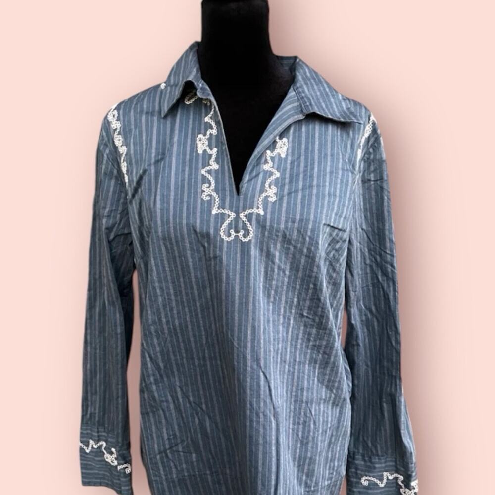 Sundance women’s size 8 blue stripe long sleeve tunic top